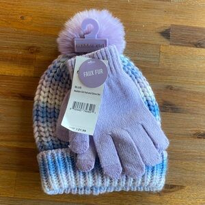 Madden Girl Lavender and Blue Kids Hat and Glove Set